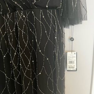 Adrianna Papell Mercury Nude Beaded Mesh Evening Gown